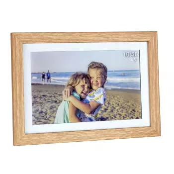 TFA Dostmann FRAMEO app digital WiFi photo frame 10.1 inch 1280x800 IPS touchscreen 32GB brown wood design 37.1002.08