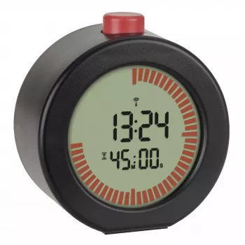 TFA Dostmann 60.2569.01 Radio-Controlled Alarm Clock, Large Display, Timer, Black/Red
