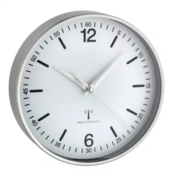 TFA DOSTMANN Radio-Controlled Wall Clock 60.3503.02, 195 mm Diameter, Aluminum Frame, White Dial, Silver