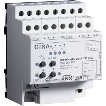 GIRA Blind/Roller Shutter Actuator 2-Channel 230 V AC KNX/EIB DIN Rail 215200