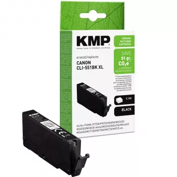 KMP Black Compatible Ink Cartridge for Canon CLI-551 XL BK (High Yield, 11 ml, approx. 500 pages) 1518,4011