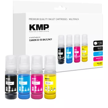 KMP refill ink set for Canon GI-55BK/C/M/Y, 4x70 ml combo pack (black, cyan, magenta, yellow) 1587,0005