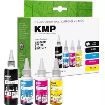 KMP PRINTTECHNIK refill ink set for Brother BTD180BK/C/M/Y – black 110ml, cyan/magenta/yellow 50ml each (compatible) 1555,0005