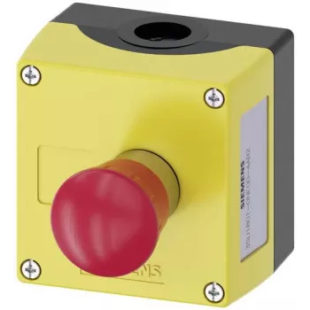 Siemens 3SU18010NE004AB2 (3SU1801-0NE00-4AB2) Enclosure for Floor Mounting, with Label, 1 Red Button with Twist Release, Black