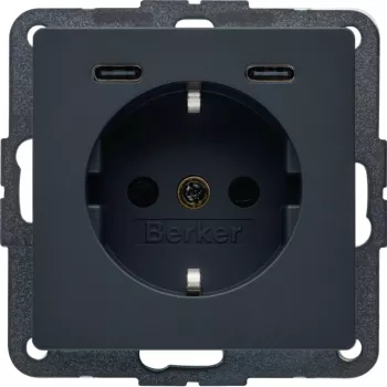 HAGER BERKER 48156086 Schuko Socket with USB-C PD 20W Charger, Polar White Matt