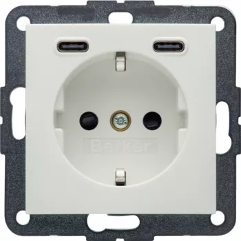 Hager Berker 48151909 Schuko Socket Outlet with USB-C 20W PD, S.1, Polar White Glossy