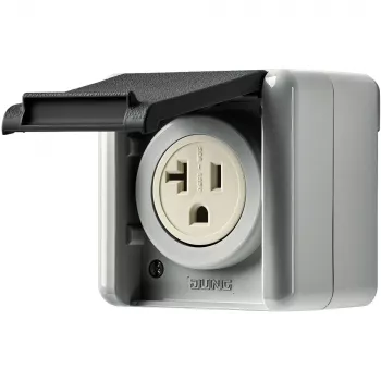 JUNG 821-20 USW Socket US Standard NEMA 20 A 125 V with Hinged Cover, WG 800, Grey