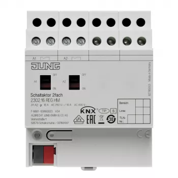 Jung KNX Switching Actuator, 2-channel, 16 A, 230 V AC, DIN Rail, 2 TE 2302.16REGHM