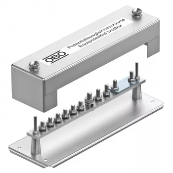 OBO Bettermann Equipotential Bonding Bar 1810, 348 mm, 10 Connection Points, Transparent Cover 5015057