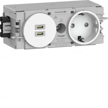 Hager Winsta flush-mounted SCHUKO socket with 2x USB-C PD 20W charger, pure white GS17009016
