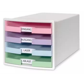 HAN IMPULS drawer box DIN A4, 4 drawers, pink/purple/blue/green 1013-129D