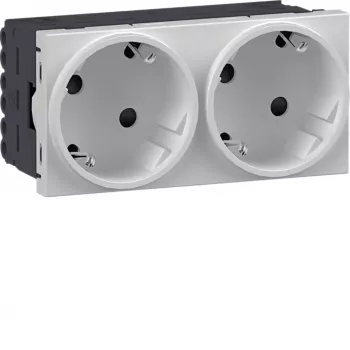 HAGER GS20229016 SCHUKO socket, 2-Gang, 33°, traffic white