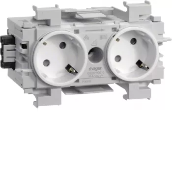 HAGER GS20119016 2-gang socket 45° inverted with front locking, grey