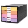 HAN IMPULS Drawer Box, 4 Drawers, Black/Pastel, Polystyrene, for DIN C4 1012-139