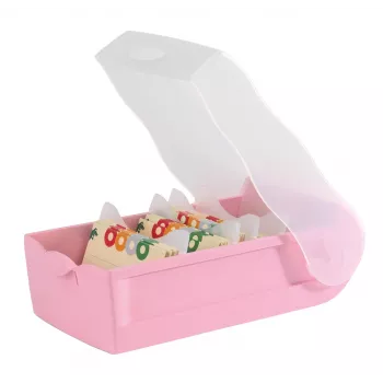 HAN CROCO A8 flashcard box landscape format, pastel pink translucent body with clear lid, polypropylene, 1 piece 998-886