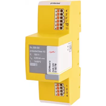 DEHN DVR 2 BY S 150 FM Combined Lightning Current and Surge Arrester Type 1+2, 2-Pole, 230 V AC, DIN Rail Mounting, with Remote Signalling 928430