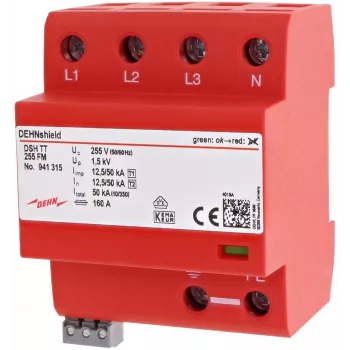DEHN 941315 DSH TT 255 FM Type 1+2 Lightning Current Arrester for 3-Phase TT/TN-S Systems
