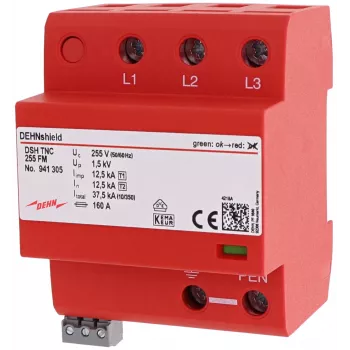 DEHN DSH TNC 255 FM Type 1+2 combined lightning current and surge arrester for 3-Phase TN-C systems 941305