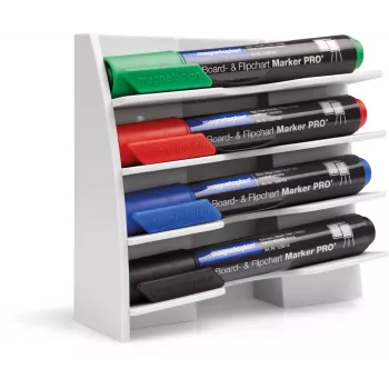 MAGNETOPLAN HOLTZ Plastic Marker Holder for 4 Board Markers, Magnetic, Angled to Prevent Drying Out, White (12294)