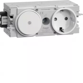 HAGER GS11009016 Schuko Socket with Two-Way Switch, Traffic White