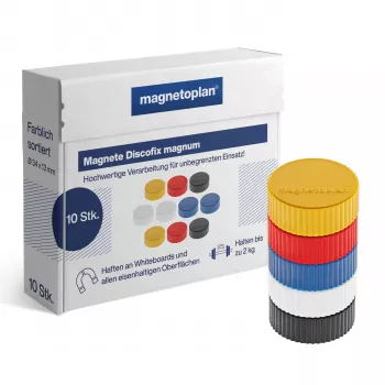 Magnetoplan Discofix Magnum Mixed Whiteboard Magnets, 34 mm, 10 Pieces 1660010