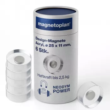MAGNETOPLAN HOLTZ magnetoplan Design Magnets, 25 mm, 6-Pack Neodymium Magnets with Transparent Acrylic Handle, Polished (1680025)