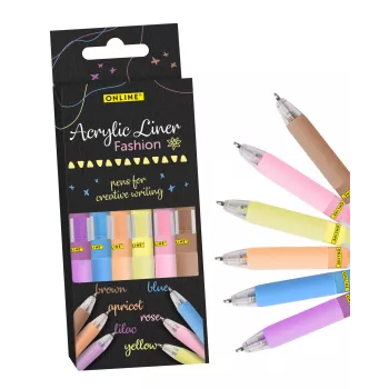 ONLINE Fashion acrylic markers various colours 1.0 mm, 6 pieces (18632/6)