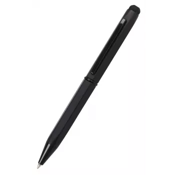 ONLINE SCHREIBGERÄTE Hexagon Stylus ballpoint pen, black barrel, blue ink, capacitive stylus, twist mechanism, medium line 21035/3D