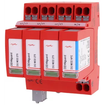 DEHN DEHNguard MP TT 275 FM Type 2 surge arrester, 4-Pole, 275 V AC, DIN rail mounting, with remote signalling contact 942315