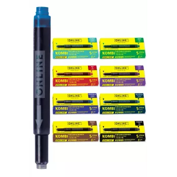ONLINE Universal Fountain Pen Ink Cartridges, 6 Different Colours (Royal Blue, Black, Brown, Midnight Blue, Violet, Red), Standard International Short 70057