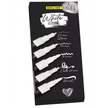 ONLINE SCHREIBGERÄTE White Lettering Acrylic Marker Set, White, 5 Pens (18511)
