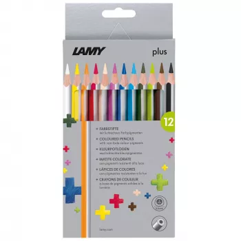 LAMY plus triangular coloured pencils, 12-Piece cardboard case, ergonomic triangular shape, matt surface, assorted colours (1222007)