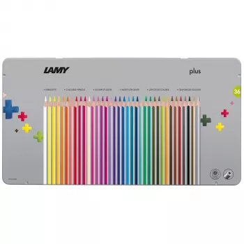 LAMY triangular coloured pencils Plus, 36-Piece metal case, ergonomic triangular shape, matt surface, assorted colours (1226065)