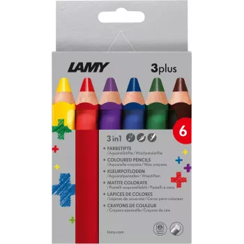LAMY 3plus Coloured Pencils, 6-Piece Set, Ergonomic Triangular, Extra Thick Break-Resistant Lead, Various Colours 1222002