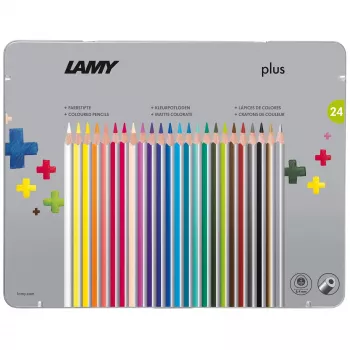 LAMY Triangular plus Coloured Pencils, 24 Different Colours, Ergonomic Triangular Shape, Matte Surface, Metal Tin 1222010