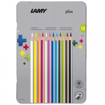 LAMY plus triangular coloured pencils, 12-Piece metal case, ergonomic triangular shape, matt surface, break-resistant lead 1222009