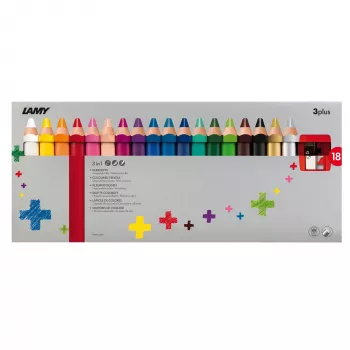 LAMY 3-in-1 coloured pencils 3plus, 18-Piece set in cardboard case – watercolour, wax crayon and coloured pencil in one 1223549