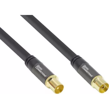 GoodConnections SmartFLEX Antenna Cable, IEC Coaxial Plug to Socket, Gold-Plated, Quad Shielded, 120 dB, Black, 7.5 m (GC-M2056)