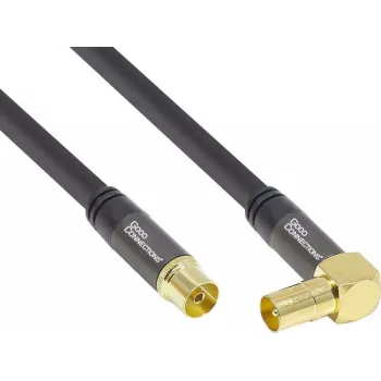 GoodConnections SAT antenna cable SmartFLEX, angled IEC/coax plug to socket, gold-plated, quadruple shielded, 120 dB, black, 10 m (GC-M2077)
