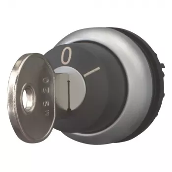 Eaton M22-WRS-MS20 Key-Operated Selector Switch Actuator, 2-Position, Latching, MS20 Key, Titanium Metal Front Ring, Black 111779