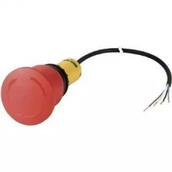 Eaton C22 emergency stop pushbutton, 24 V AC/DC, 4 A, 2 NC, release by turning, IP69K, red mushroom head, yellow collar, 45 mm 185155