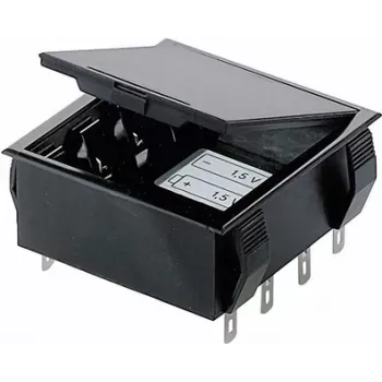 Bopla Battery Holder for 4 AA (Mignon) Cells with 9V Block Solder Connection, 65 x 65 x 21.5 mm, Black 46600000