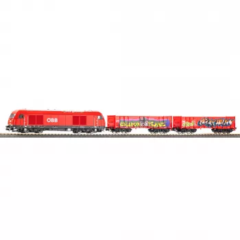 PIKO 57033 H0 Children's Starter Set ÖBB Freight Train Rh 2016 with Two Open Eaos Wagons
