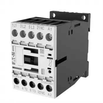 Eaton DILM15-01 24VDC 3-Pole Contactor, 1 NC Auxiliary Contact, 15 A AC-3, DIN Rail/Screw Connection 290108