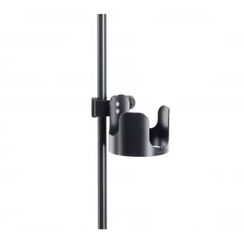 K&M 16018-000-55 Drink Holder for Stands, screw clamp, suitable for tubes up to 30 mm, holds cups up to 85 mm, Black