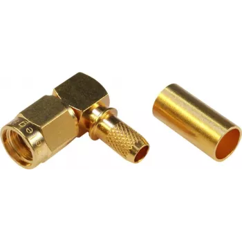 TELEGÄRTNER SMA Reverse Plug Connector, Angled, 50 Ohm, Crimp/Solder, Gold-Plated, J01150R0031