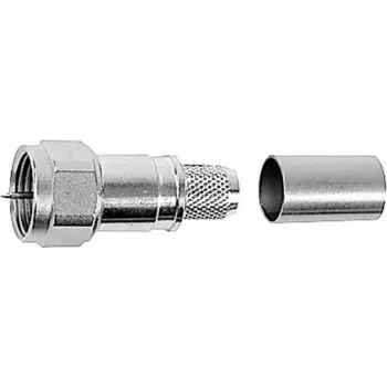 Telegärtner F Plug Connector, Straight, 75 Ohm, Crimp/Screw, Nickel-Plated Brass, for RG59/RG6 J01600A0009