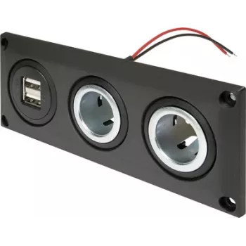 ProCar 67326500 Built-in Socket 12V/24V with USB Charging Port, DIN/ISO 4165, 16A/8A, 5V/2.1A, Black
