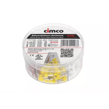Cimco 187602 Partially Insulated Ferrule Assortment, 500 Pieces, 0.5-2.5 mm², DIN 46228-4