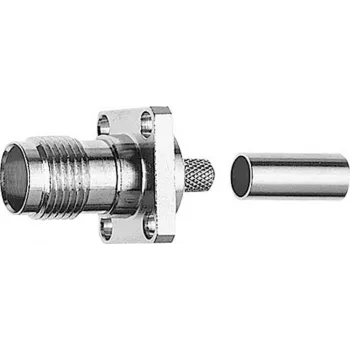 Telegärtner TNC Socket Flange Mount 50 Ohm Crimp/Crimp for RG-58 C/U, Nickel/Gold, 1 Piece J01011A0045